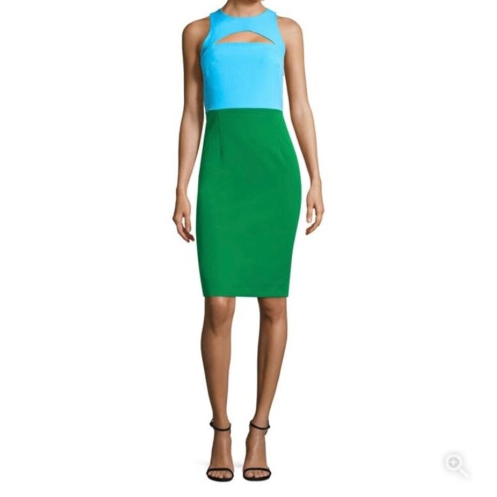 MILLY LUNA COLORBLOCK CUTOUT BLUE GREEN DRESS 6